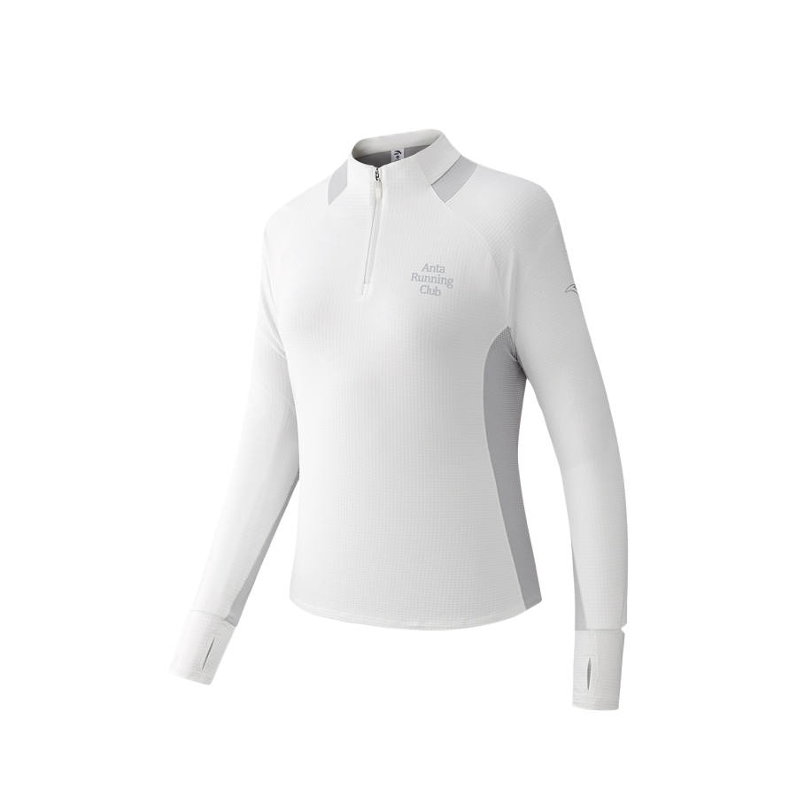 ANTA Running Collection Knitwear Women's Beige White 1 Stand Collar Moderate