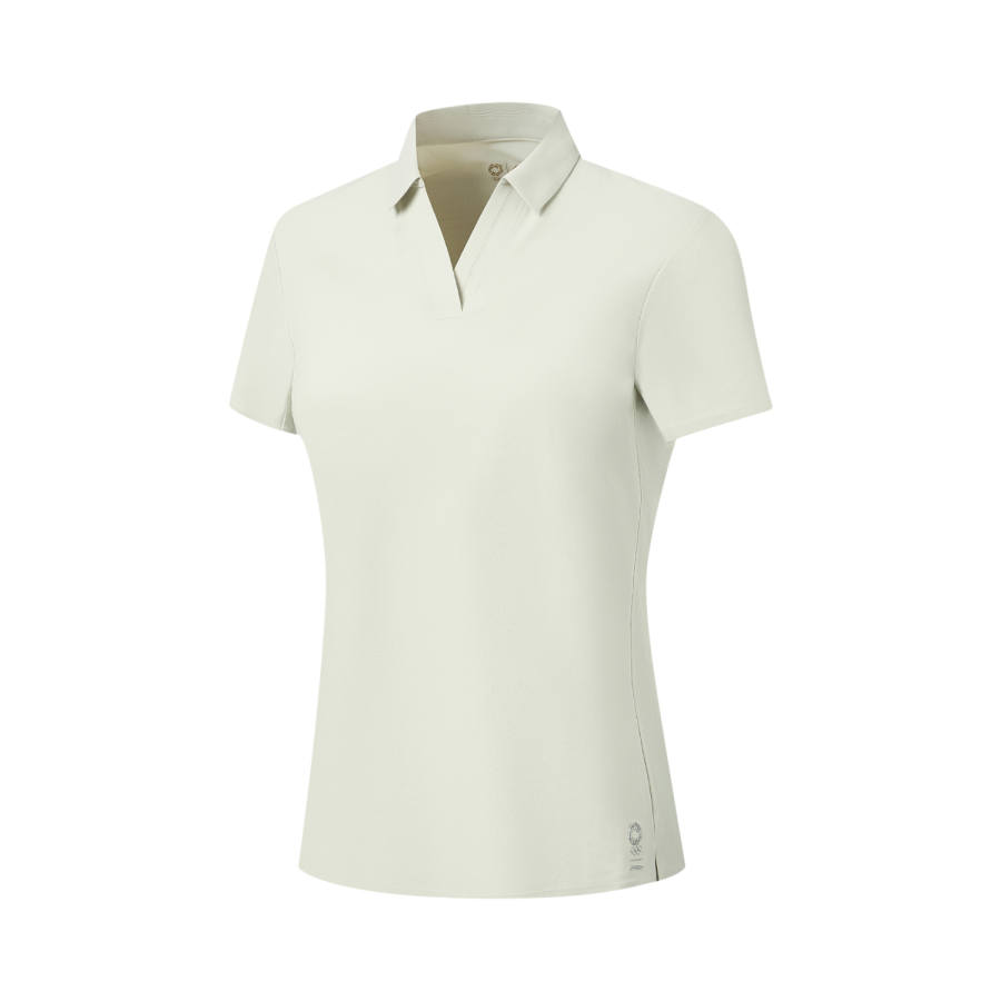 Li-Ning Li Ning Gold Logo | Polo Shirts Women's White Birch Gray Lapel Moderate Straight Fit