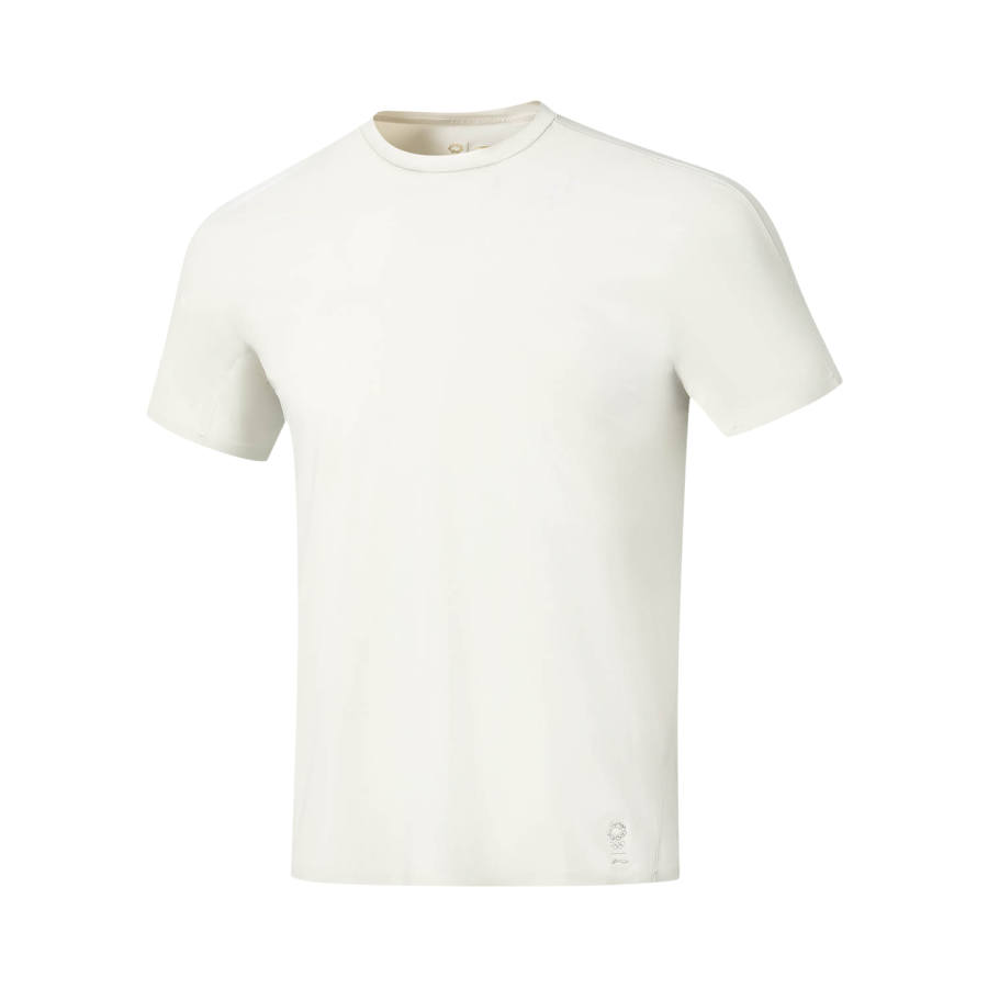 Li-Ning Li Ning Gold Logo | T Shirts Men's White Birch Gray Crew Neck Moderate Straight Fit