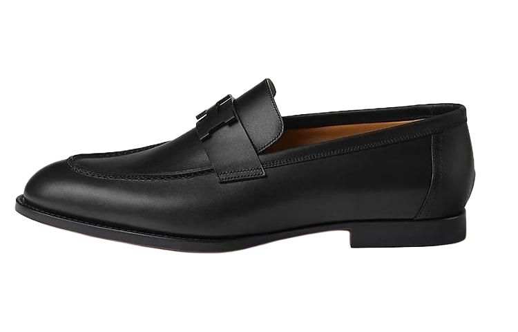 HERMES HERMES Honore Leather Loafers Men's Black
