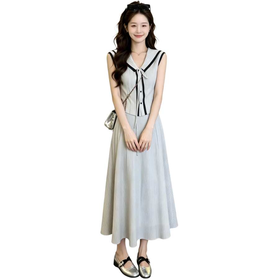 JBBCN Two Piece Skirt Sets Women's Navy Collar Thin Long Skirt