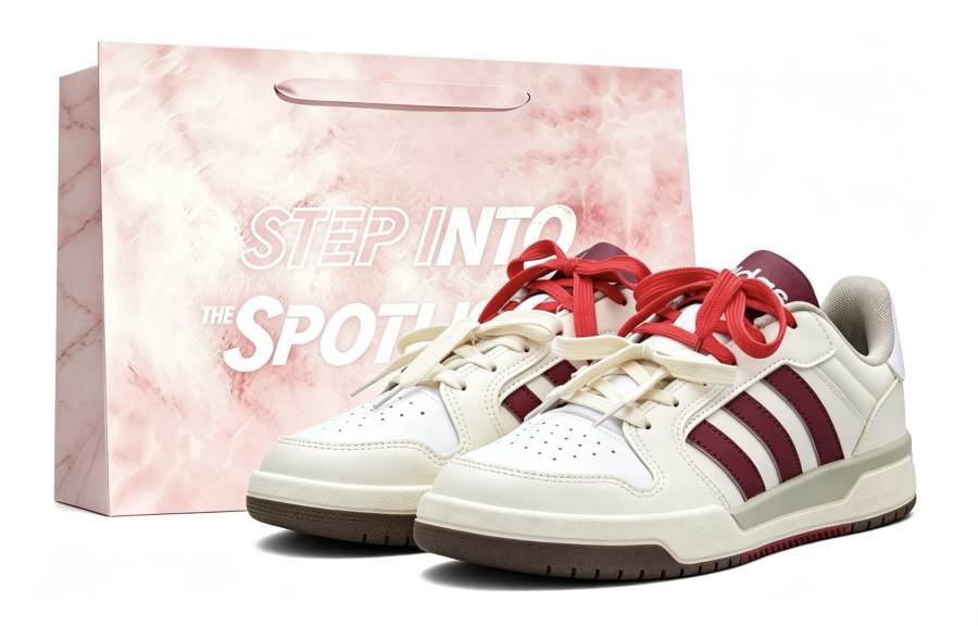 Adidas Neo Entrap Skateboard Shoes Unisex Low Top Ecru Burgundy Color Block