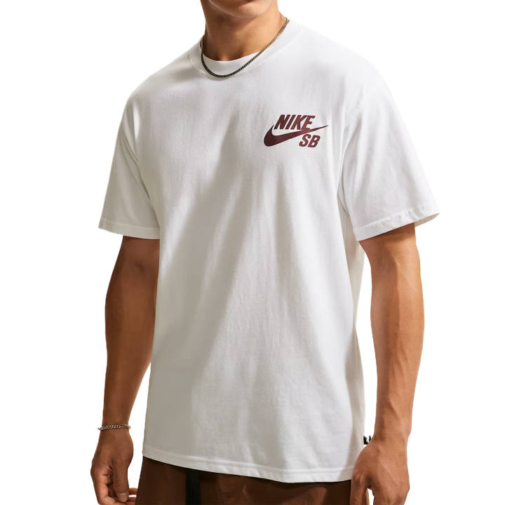 Nike Nike SB T Shirts Men's White/Mysterious Maroon Crew Neck Moderate