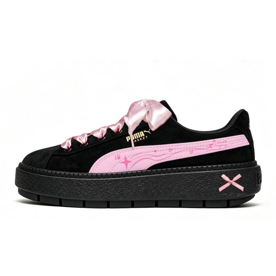PUMA Platform Trace Skateboard Shoes Women's Low Top Pink/Black
