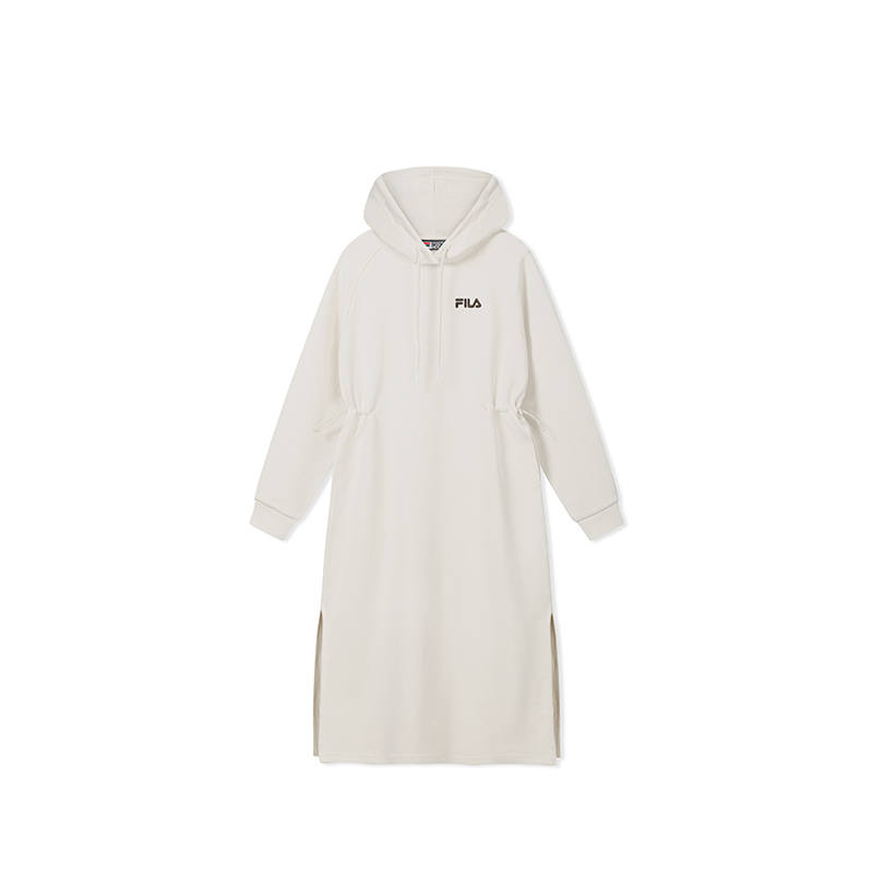 FILA Long Sleeved Dresses Women's Lactose Color Hooded Non Detachable Moderate Long Skirt