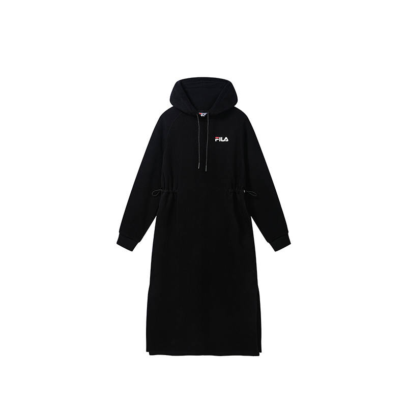 FILA Long Sleeved Dresses Women's Jet Black Hooded Non Detachable Moderate Long Skirt