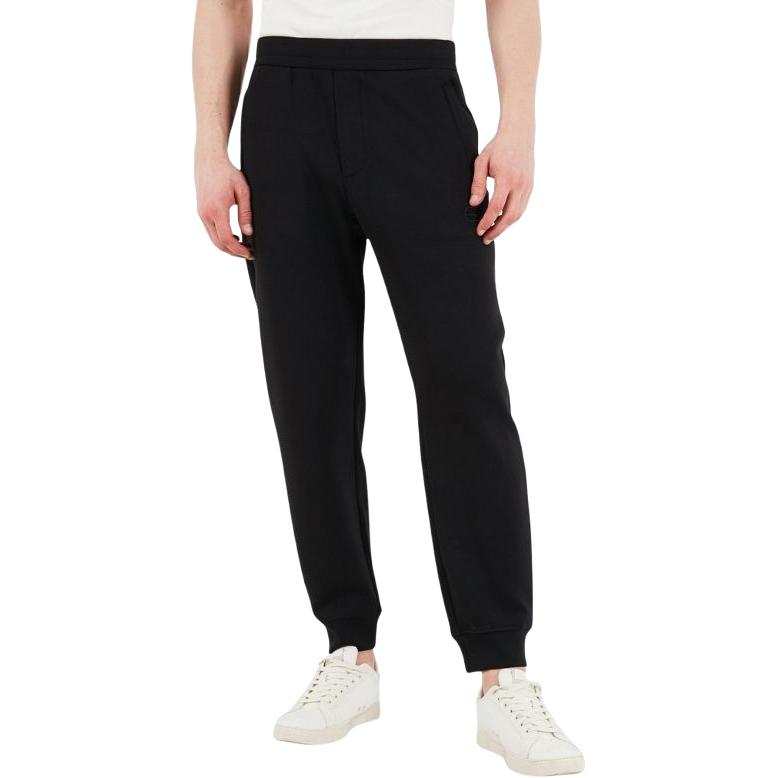 EMPORIO ARMANI Knitted Sweatpants Men's Black Moderate Cuffed Pants