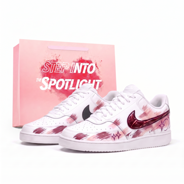 Nike Nike Court Vision Low Skateboard Shoes Unisex Low Top White & Pink Graffiti Colorway