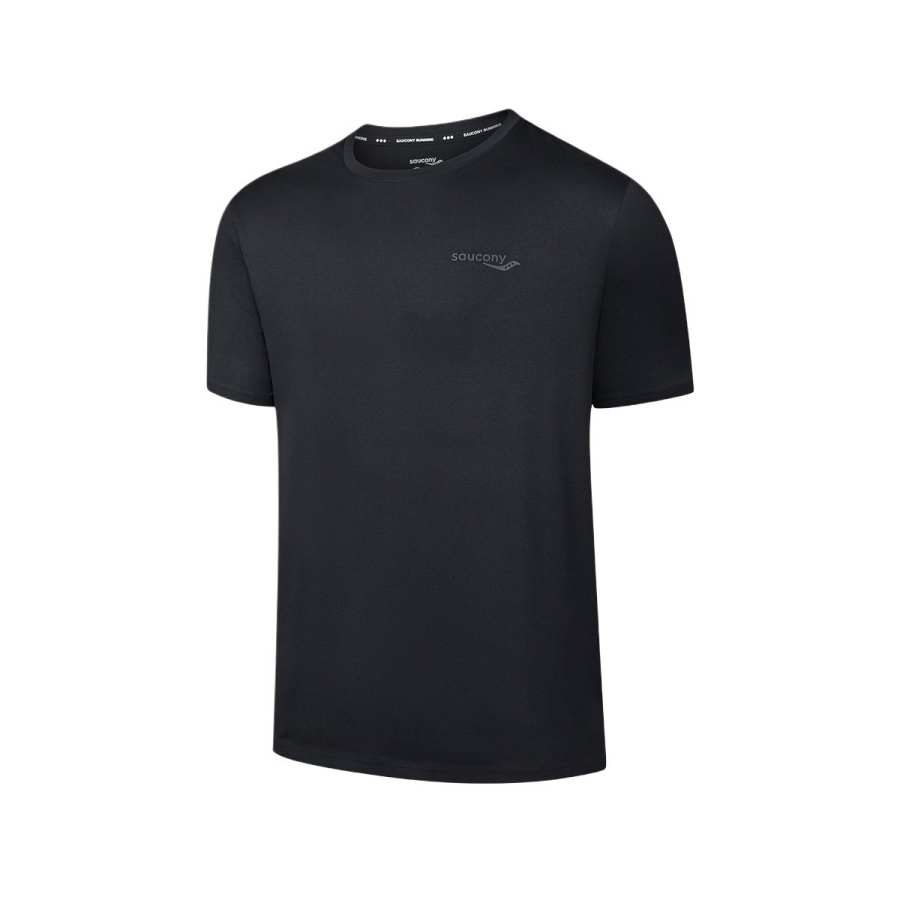 Saucony Quick Dry T Shirts Men's Jet Black Crew Neck Moderate