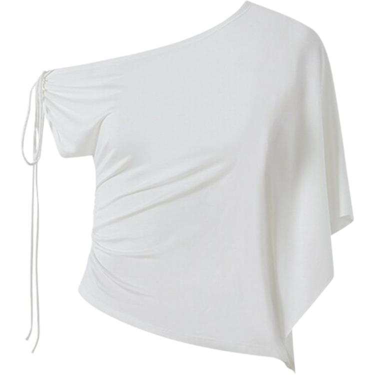 CHARM GLOW T Shirts Women's White Asymmetrical Collar Moderate A Line
