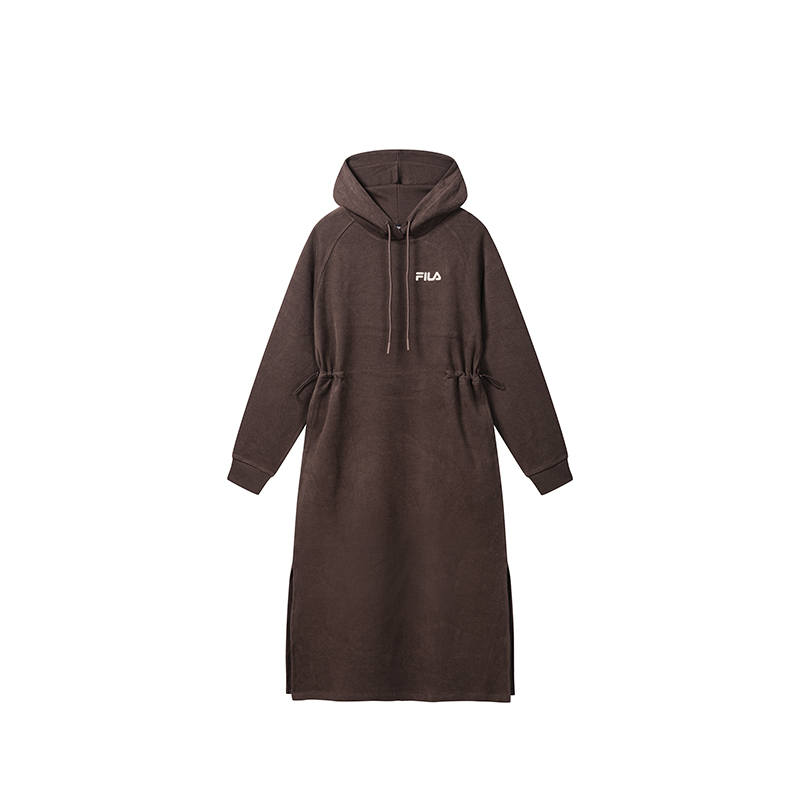 FILA Long Sleeved Dresses Women's Palm Card Hooded Non Detachable Moderate Long Skirt