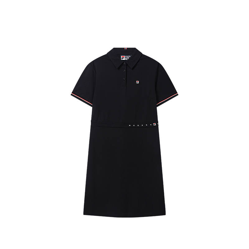 FILA Short Sleeved Dresses Women's Legend Blue Polo Collar Moderate Midi Skirt Other