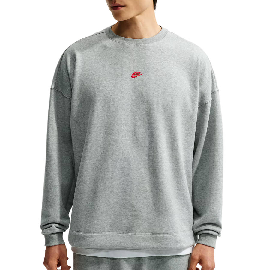 Nike Nike Sportswear Club Sweatshirts Men's Dark Heather Gray/University Red Crew Neck Moderate