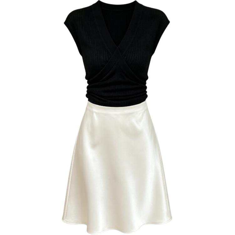CHARM GLOW Two Piece Skirt Sets Women's V Neck Moderate Short Skirt