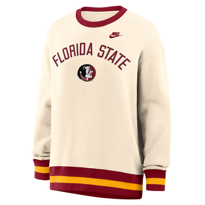 Nike Nike College Sweatshirts Women's Natural/Dark Red Crew Neck Moderate