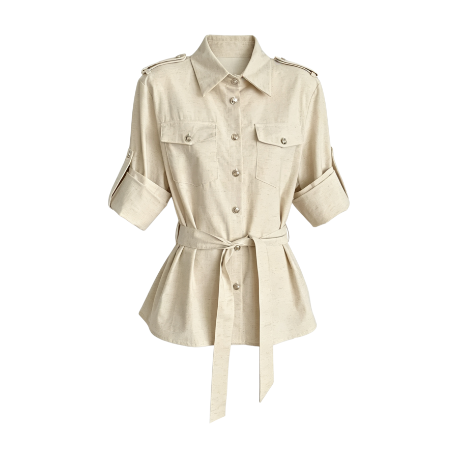 FINDSME GAGA Shirts Women's Lapel Thin Nipped In Waist