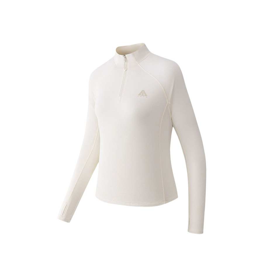 ANTA Women's Outdoor Collection T Shirts Women's Ivory White Half Open Collar Moderate Straight Fit