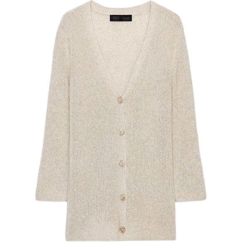 ZARA Knitwear Women's Light Beige V Neck Moderate