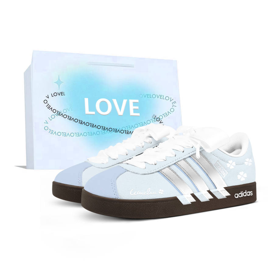 Adidas Adidas VL COURT 2.0 Skateboard Shoes Unisex Low Top Blue/Silver Gray