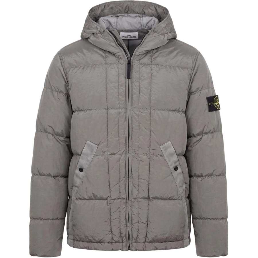 STONE ISLAND Puffer Jackets Men's Gray Hooded Non Detachable Moderate Other