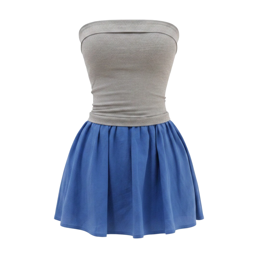 FINDSME GAGA Two Piece Skirt Sets Women's Strapless Top Thin Short Skirt
