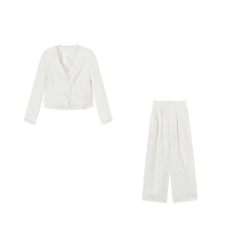 XIANGYING Casual Suits Women's Ecru V Neck Moderate