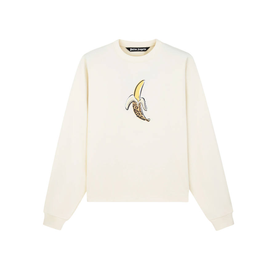 PALM ANGELS T Shirts Men's Ecru Crew Neck Thin Straight Fit