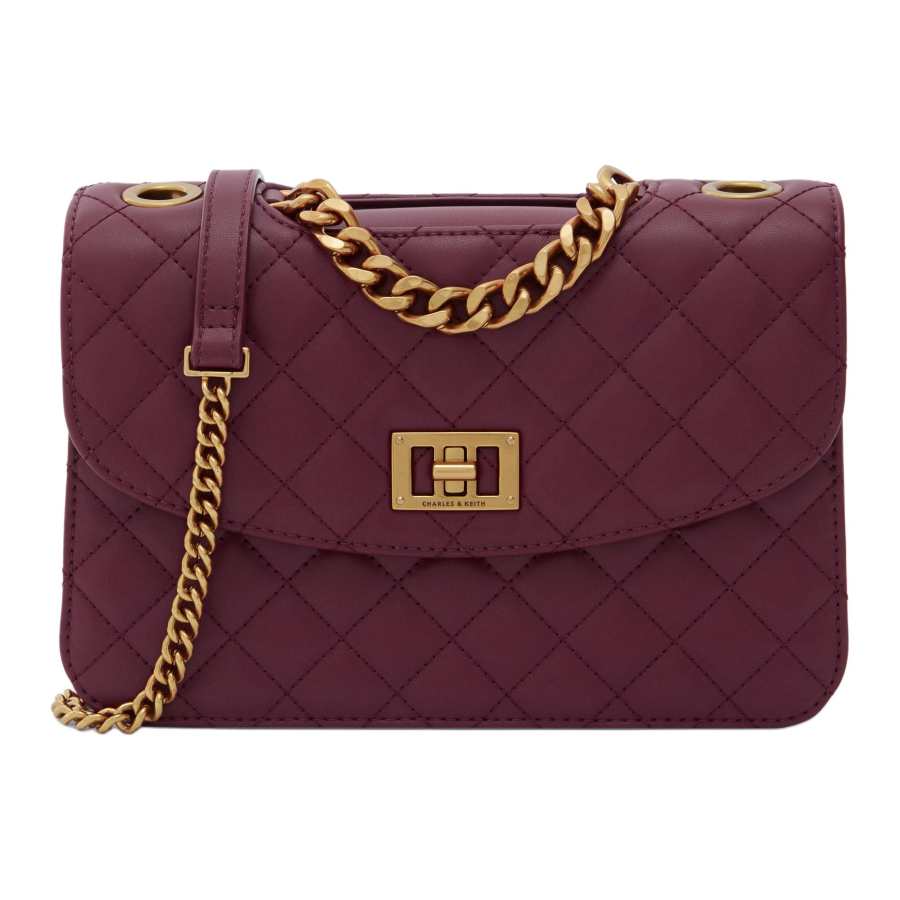 CHARLES&KEITH Pu Charles & Keith Bag Crossbody Bag Small Women's Black/Burgundy Wine Red/Ivory