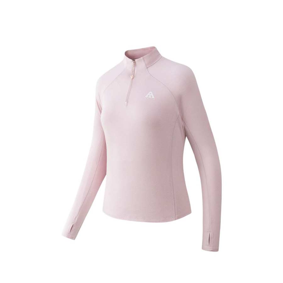 ANTA Women's Outdoor Collection T Shirts Women's Light Cloud Pink Half Open Collar Moderate Straight Fit
