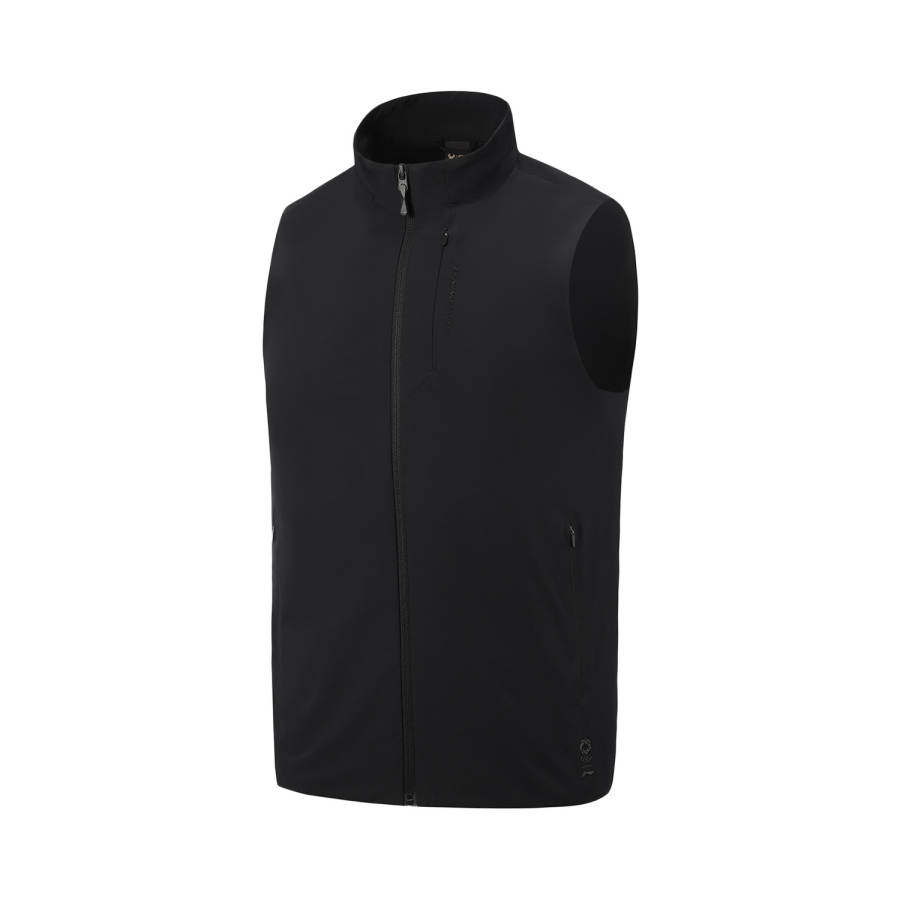 Li-Ning Li Ning Gold Logo | Vests Men's Black Stand Collar Moderate Straight Fit
