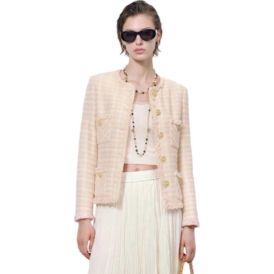 KARL LAGERFELD / Karl Lagerfeld Jeans Jackets Women's Pink Crew Neck Moderate Straight Fit