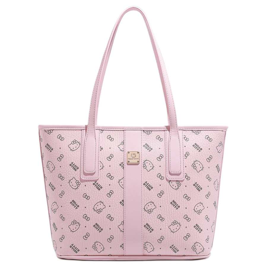 Sanrio Hello Kitty Pu Tote Bag, Shopping Bag, Shoulder Bag Regular Women's Pink/Milk Tea/Brown