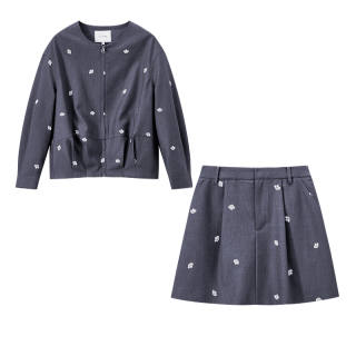 XIANGYING Casual Suits Women's Medium Gray Crew Neck Moderate