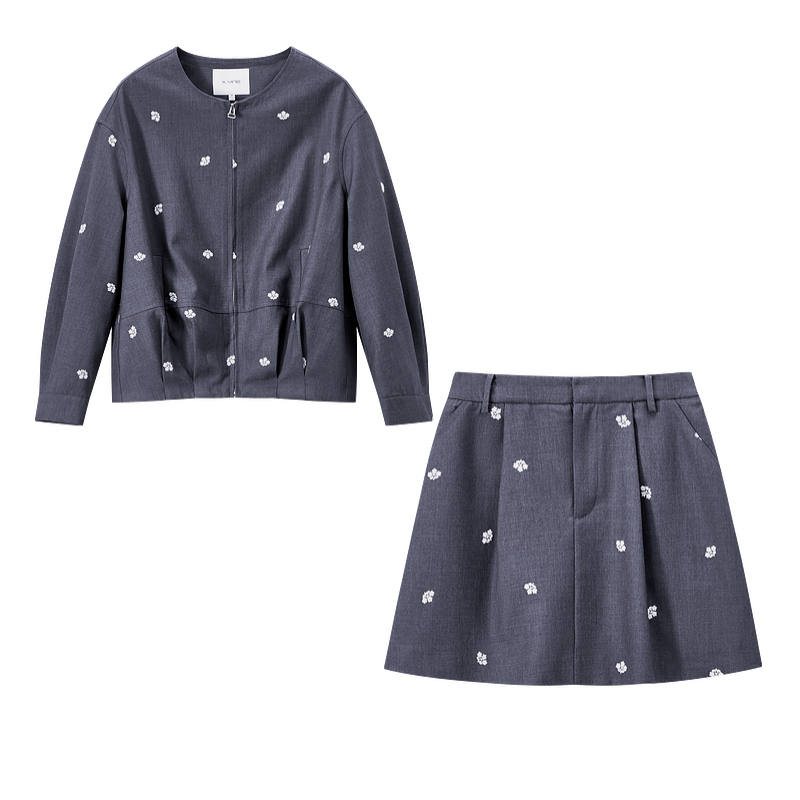 XIANGYING Casual Suits Women's Medium Gray Crew Neck Moderate
