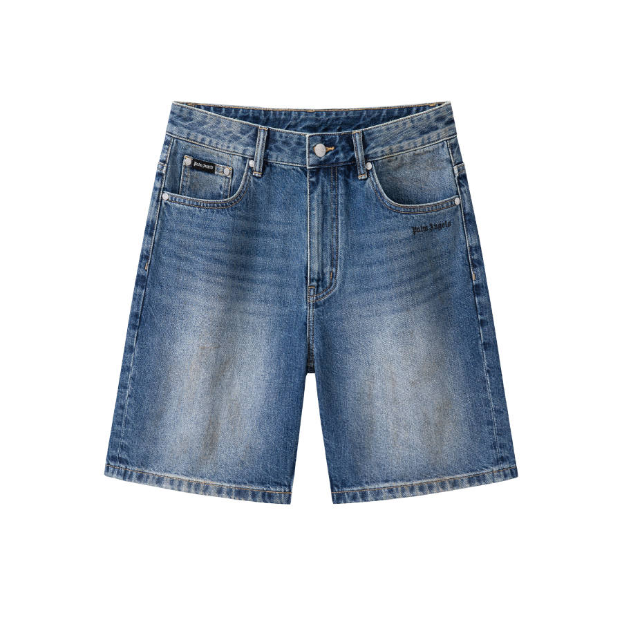 PALM ANGELS Denim Shorts Unisex Blue Moderate Straight Fit Pants