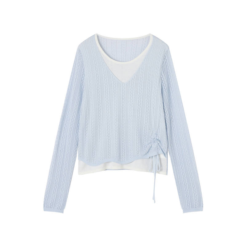 XIANGYING Knitwear Women's Blue Crew Neck Moderate