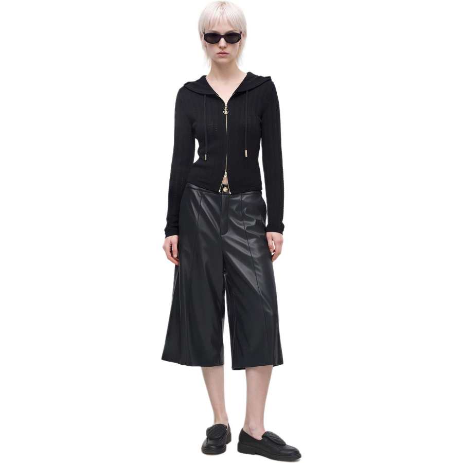 KARL LAGERFELD / Karl Lagerfeld Jeans Leather Pants Women's Black Moderate Wide Leg Pants