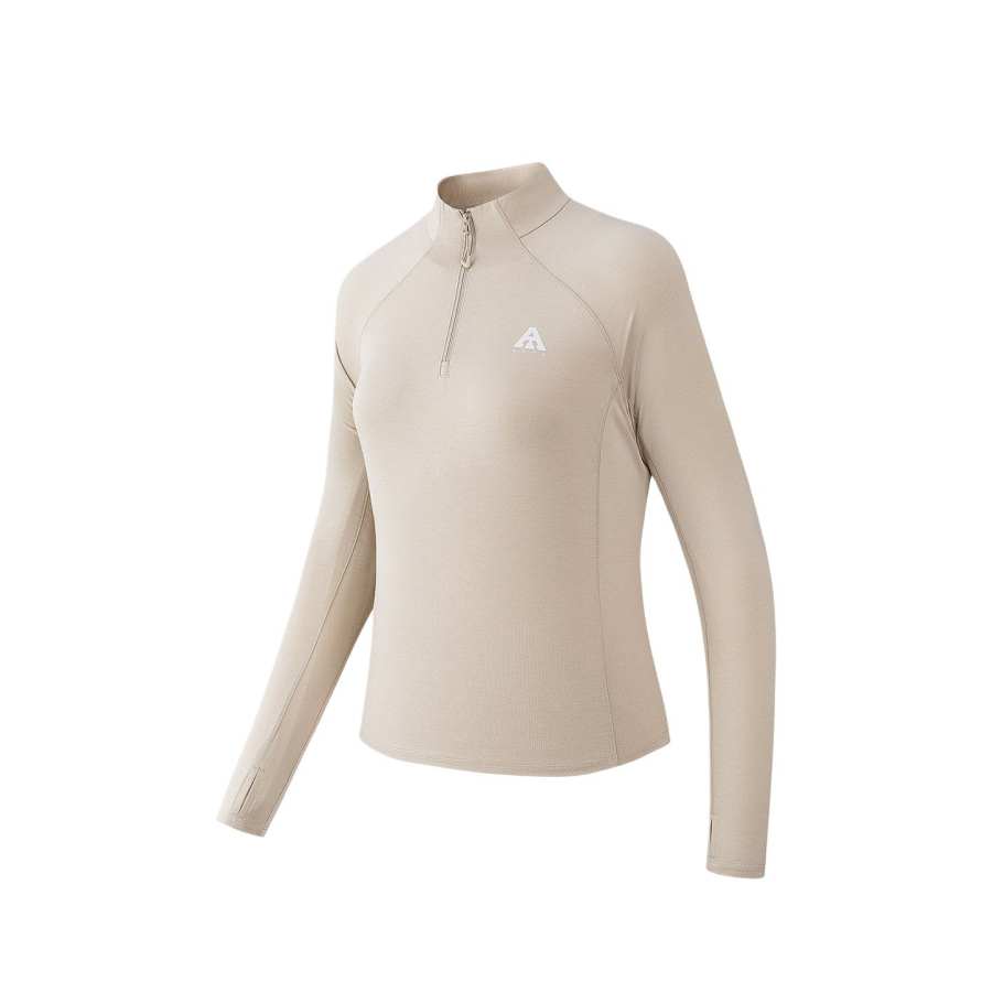 ANTA Women's Outdoor Collection T Shirts Women's Sand Dune Gray Half Open Collar Moderate Straight Fit