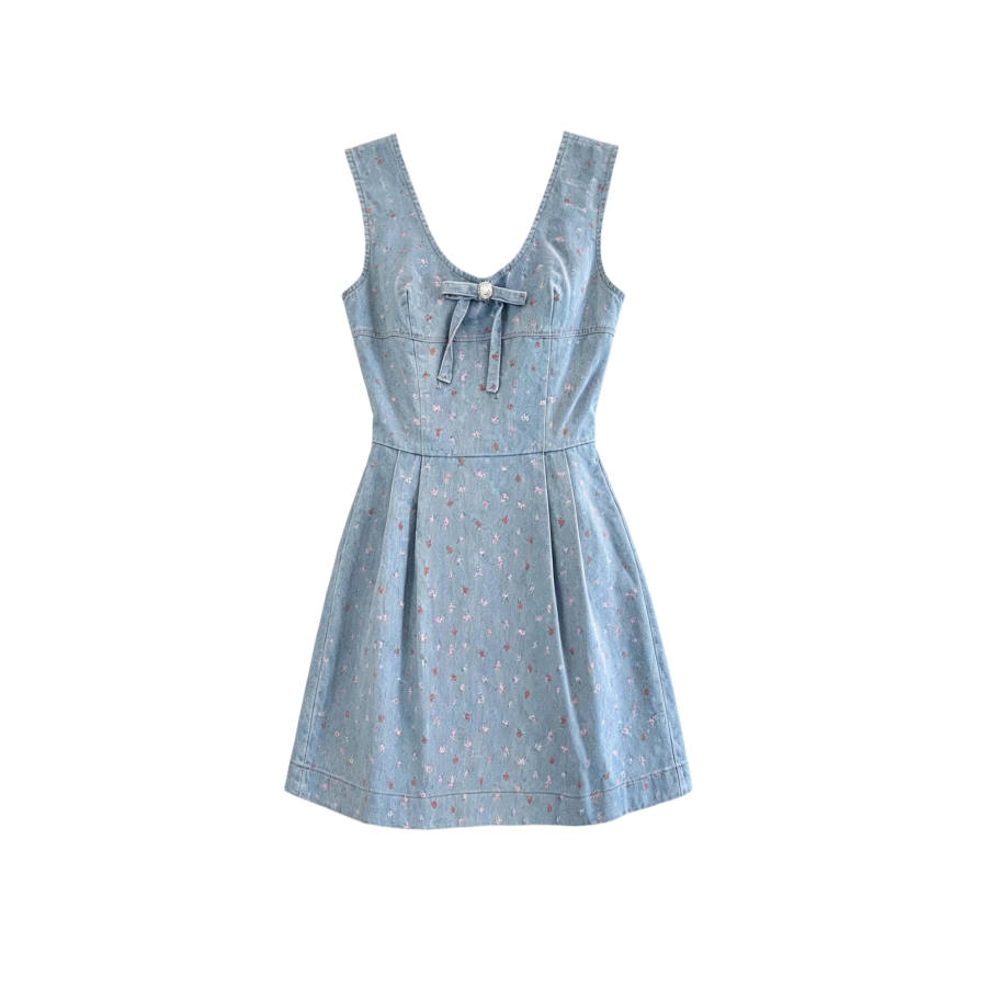 TUSHIFEI Sleeveless Dresses Women's Blue Moderate Short Skirt A Line Skirt