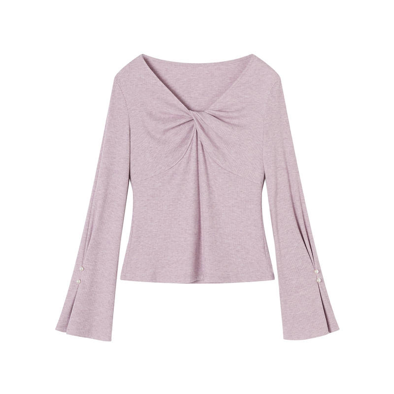 XIANGYING T Shirts Women's Purple V Neck Moderate