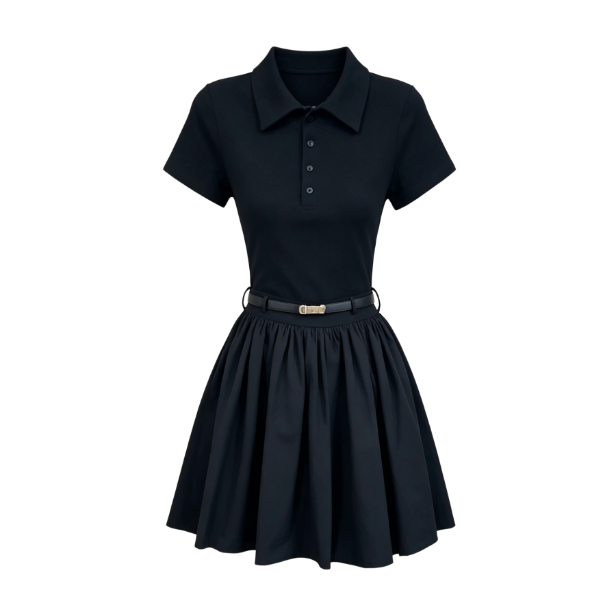 FINDSME GAGA Short Sleeved Dresses Women's Short Dress Lapel Thin Short Skirt A Line Skirt