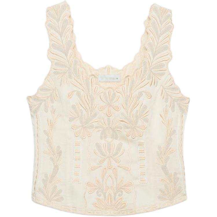 ZARA ZW Tank Tops Women's Nude/Beige V Neck