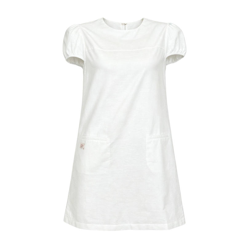 CPAURA Short Sleeved Dresses Women's White Crew Neck Moderate Short Skirt A Line Skirt