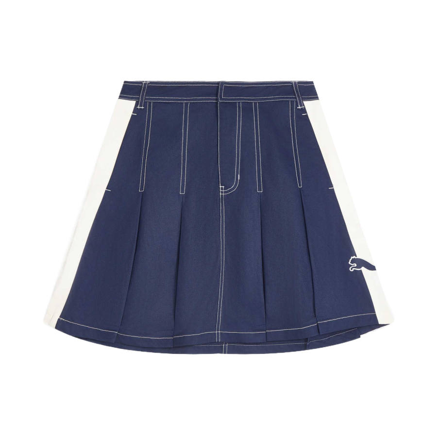 PUMA T7 Casual Long Skirts Women's Marine Blue Moderate Midi Skirt Pleated Skirt
