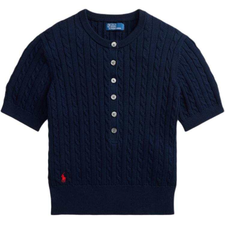 Polo Ralph Lauren Knitwear Women's Hunter Dark Blue Henry Collar Moderate