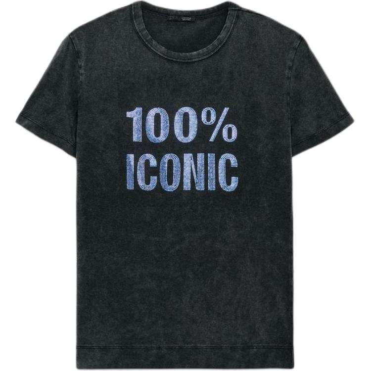ZARA T Shirts Women's Coal Gray Crew Neck Thin Straight Fit