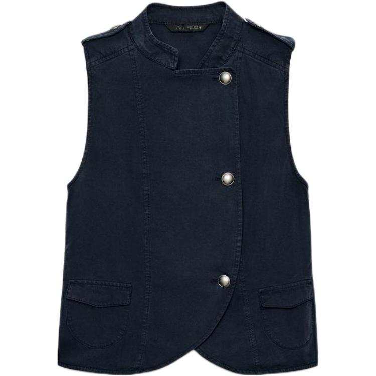 ZARA Tank Tops Women's Blue Stand Collar Other