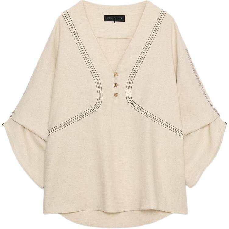 ZARA Shirts Women's Light Beige V Neck