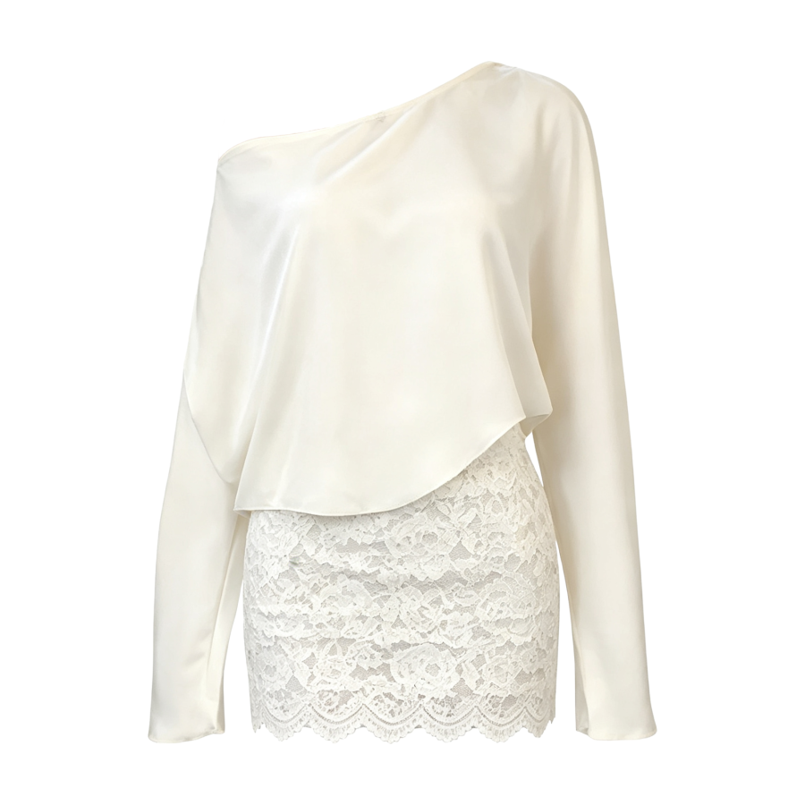 FINDSME GAGA Two Piece Skirt Sets Women's Asymmetrical Collar Thin Short Skirt