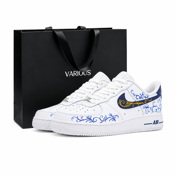 Nike Nike Air Force 1 Skateboard Shoes Men's Low Top Blue/Gold/White